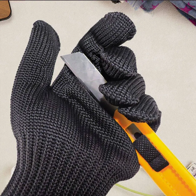 1 Pair Black Anti Cutting Gloves Wear Resistant Work Gloves Self Defense Gloves Steel Wire Metal Mesh Gloves Security Protection