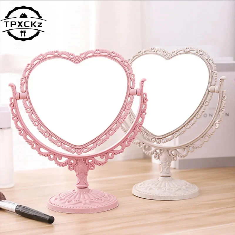 Desktop Makeup Mirror Heart Shape Makeup Vanity Portable Double-side Vanity Mirror Hand Mirror Cosmetic Compact Mirror For Women