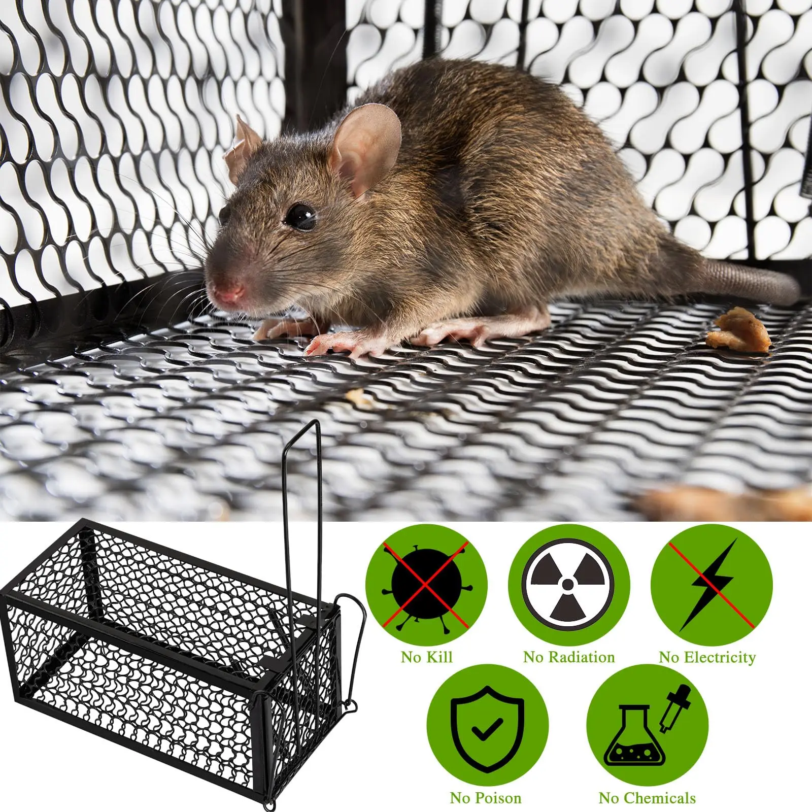 Humane Mouse Trap Cage Reusable Metal Live Catch Rat Trap No Kill Mice Squirrel Trap for Home Garage Warehouse Pest Control
