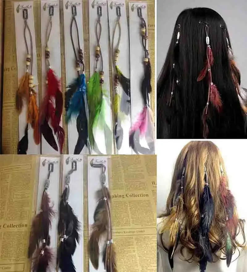 Moda donna piuma capelli nappa copricapo ornamenti per capelli per ragazze stile indiano Hairpiece elastico Bb Clip accessori per capelli