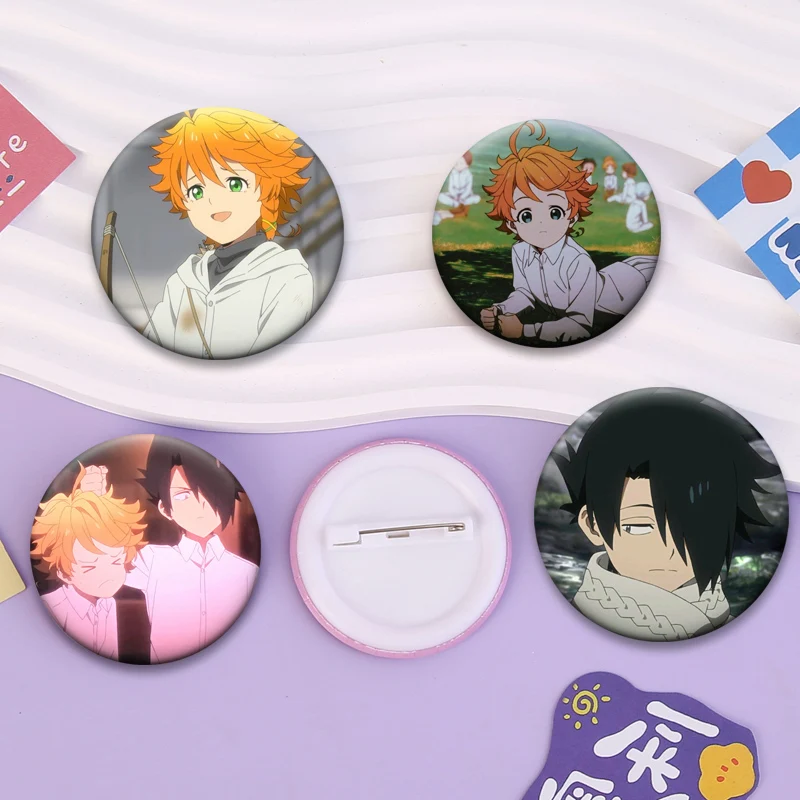 HD Print Lapel Pins Anime The Promised Neverland Badge Cartoon Figure Round Display Brooches  for Backpack Accessories Gifts