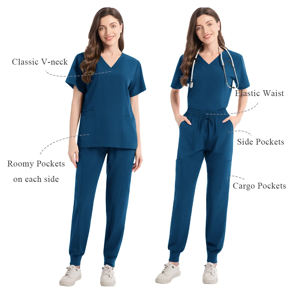 ملابس طبية عالية الجودة للنساء معطف مختبر ممرضة موحدة للجنسين بالجملة بلوزات وسراويل تناسب زي التمريض الدعك