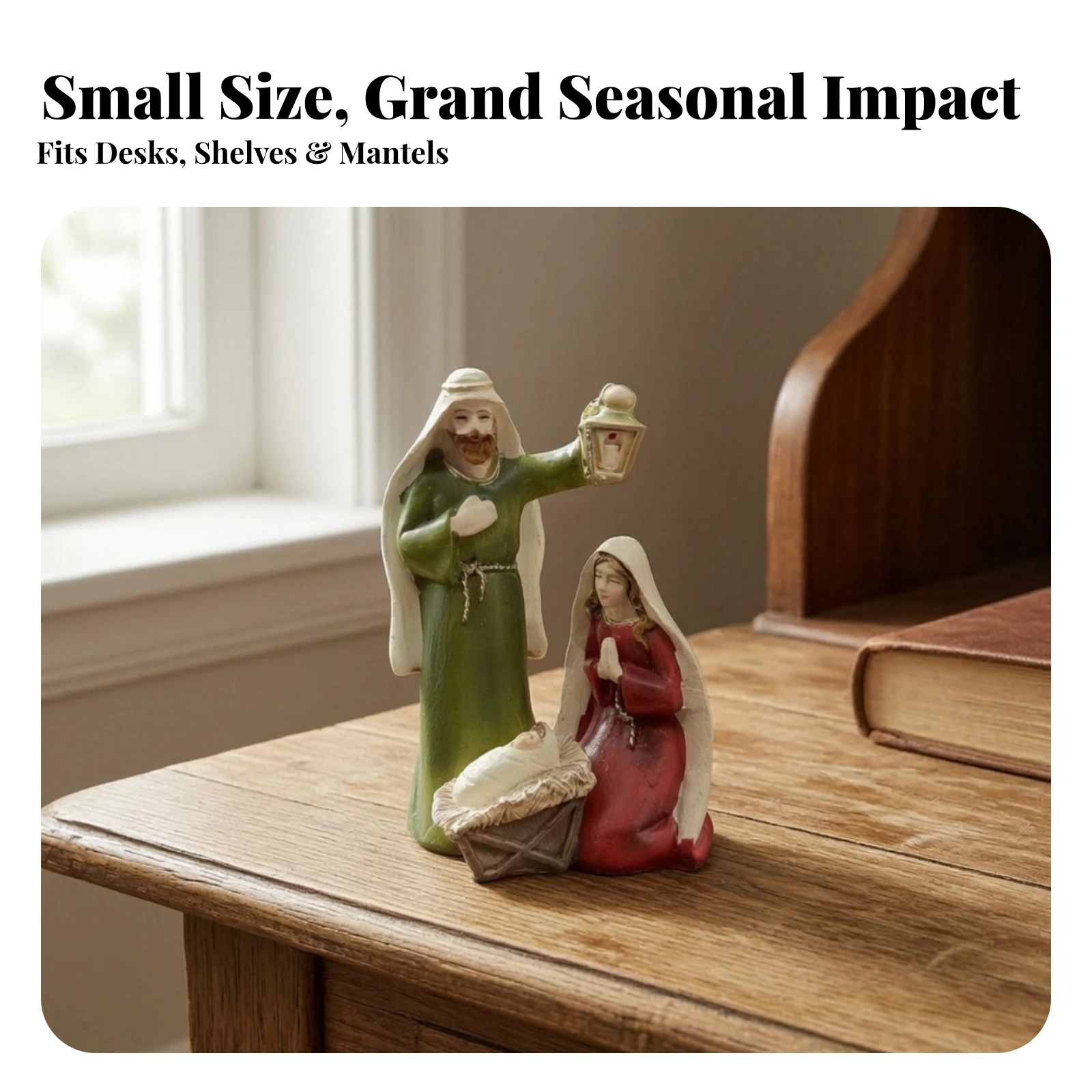 Nativity Figurine with Lantern Freestanding Holy Family Figurine Manger Scene Compact Statue Decorative for Collectors, Mantel