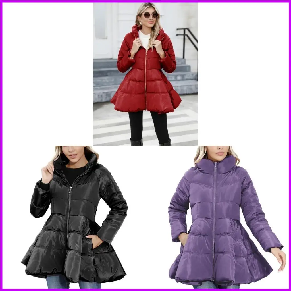 

Women's Winter Long Sleeve Full Zip Puffer Jackets Belted Long Baggy Down Coats Casual Padded Warm Coat Streetwear