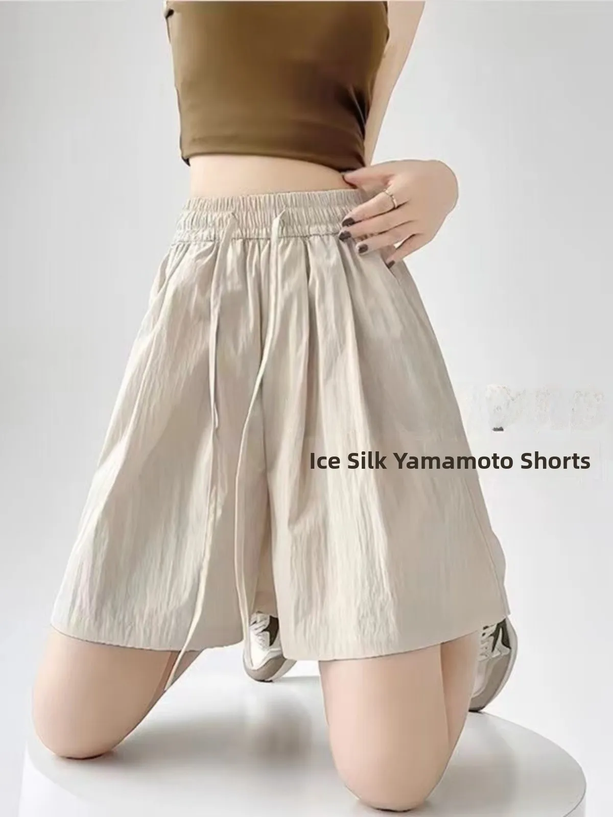 2024 frauen Eis Seide Sport orts Sommer Dünne Breite Bein Casual Fünf-Viertel Länge Hohe Taille Koreanische Sle pendeln Hosen