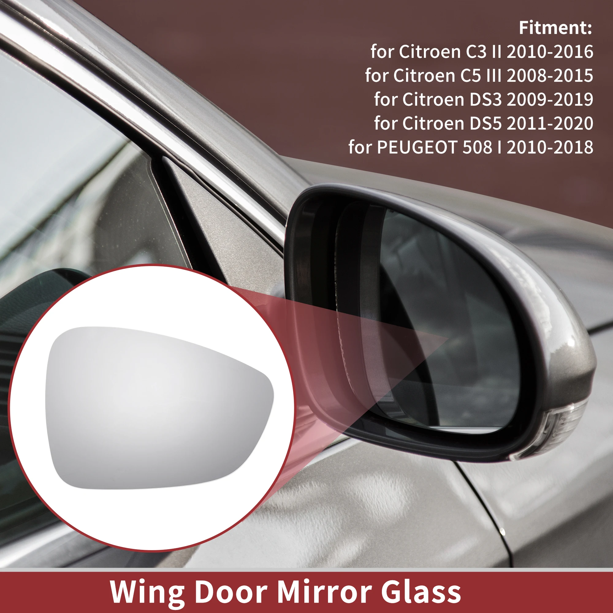 

UXCELL 1 Pc Right Side Wing Mirror Glass Single Curvature for Citroen C3 II 2010-2016