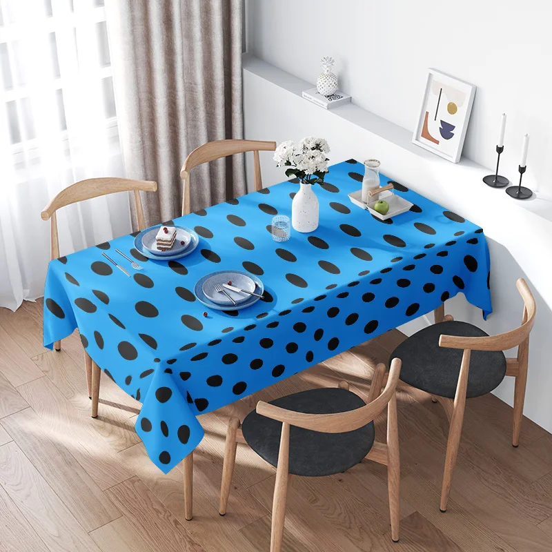 

Modern Retro Polka Dot Tablecloth - Blue Black Dining Room Decor Unique Home Textile Accessories for Kitchen or Office Party Dec