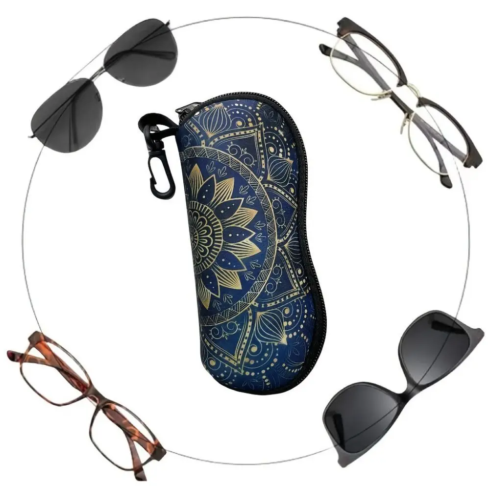 حقيبة تخزين النظارات الشمسية المصنوعة من النايلون بلون سادة وحقيبة النظارات الشمسية المتينة المحمولة مع حلقة مفاتيح وإكسسوارات النظارات الشمسية المعلقة