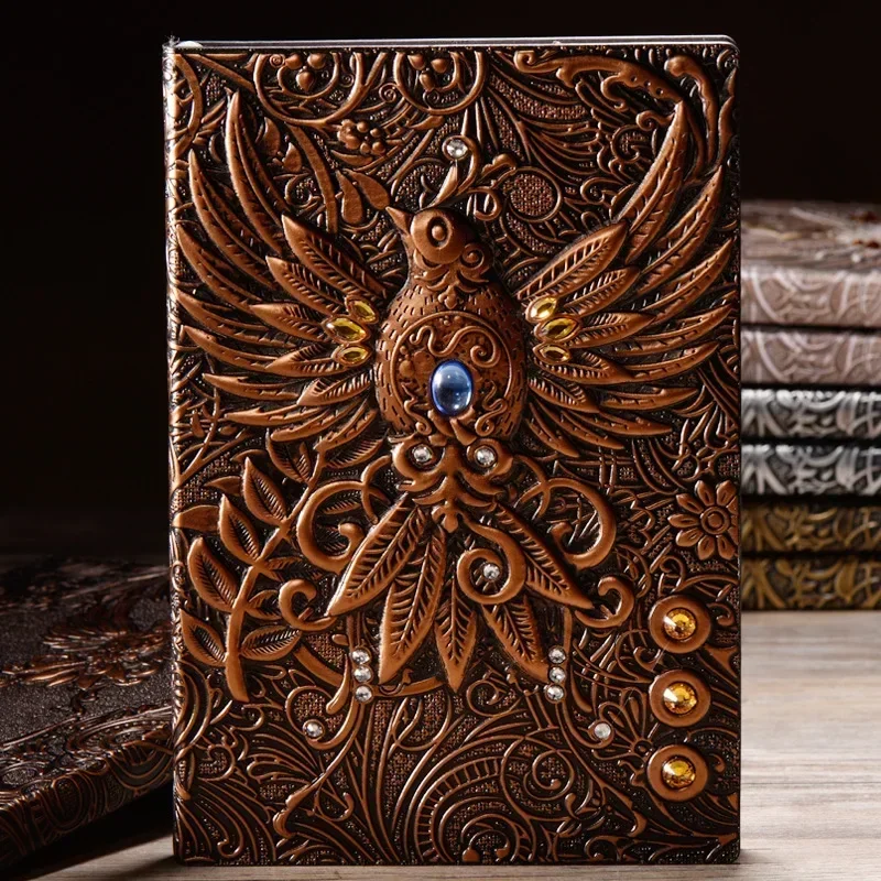 New * 14.5cm Pu 100 Bird Phoenix Theme 21.5 Paper European-style Notebook Travel Viva Diary