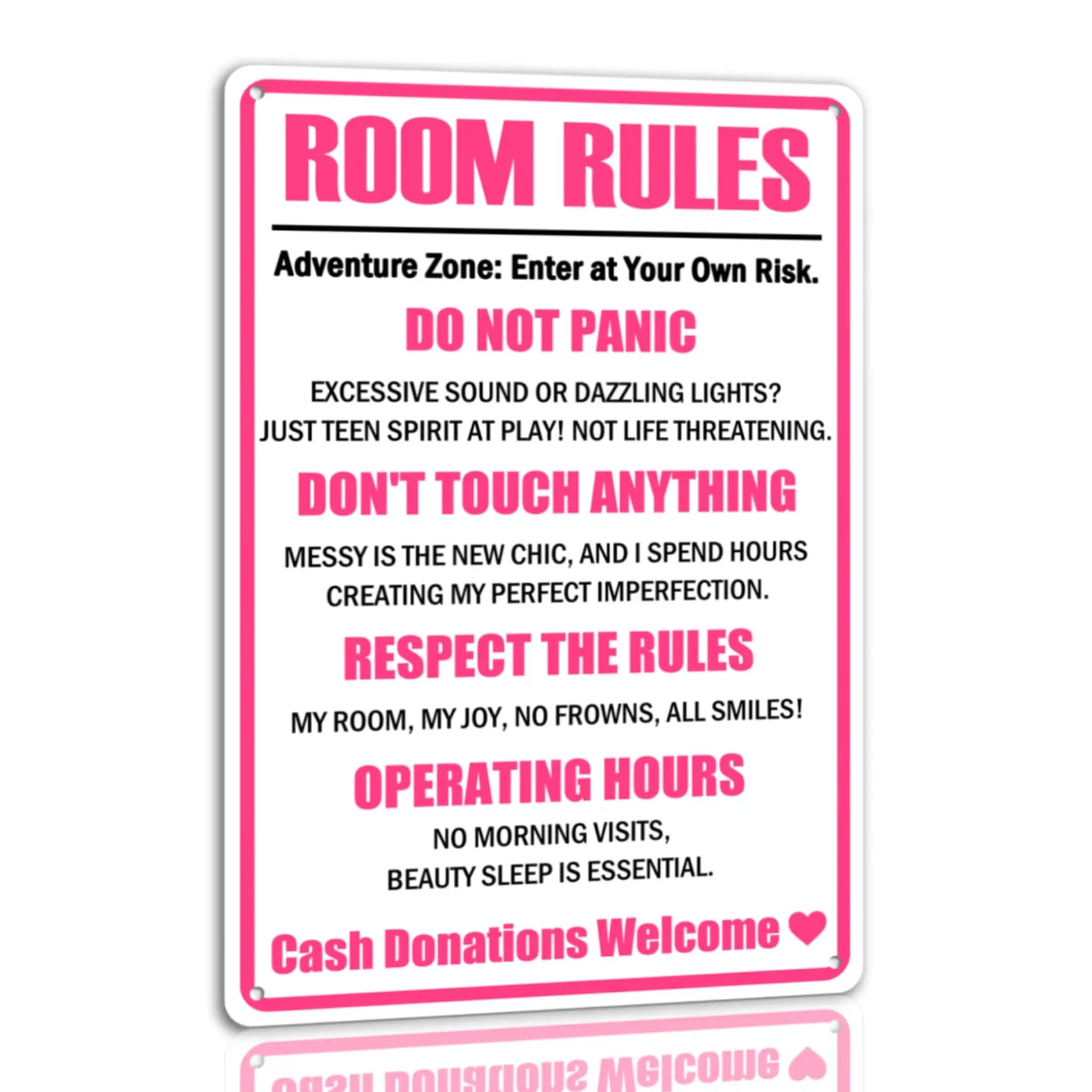 Room Rules Tin Sign Funny Cute Metal Tin Sign Pink Teen Girl Bedroom Decor Signs For Girls Room Club Party Room 8x12 Inches
