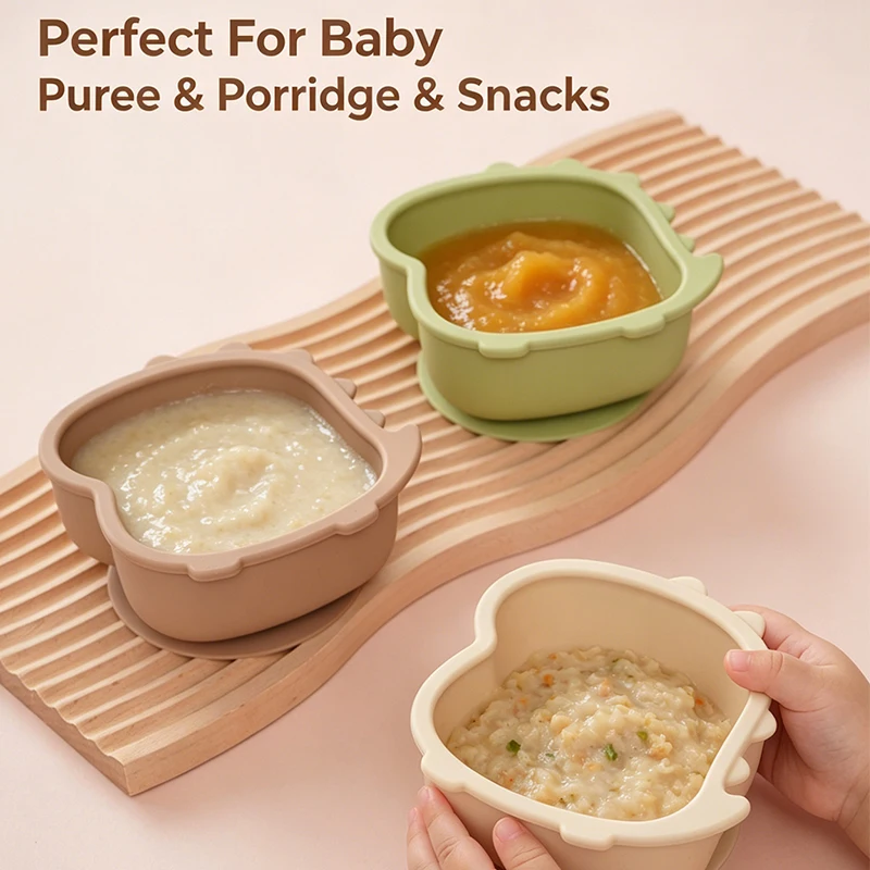 Baby Bowls with Suction Baby Led Weaning Supplies Stay Put Silicone Bowl for Babies Kids Toddlers Infant Cartoon dinosaur design