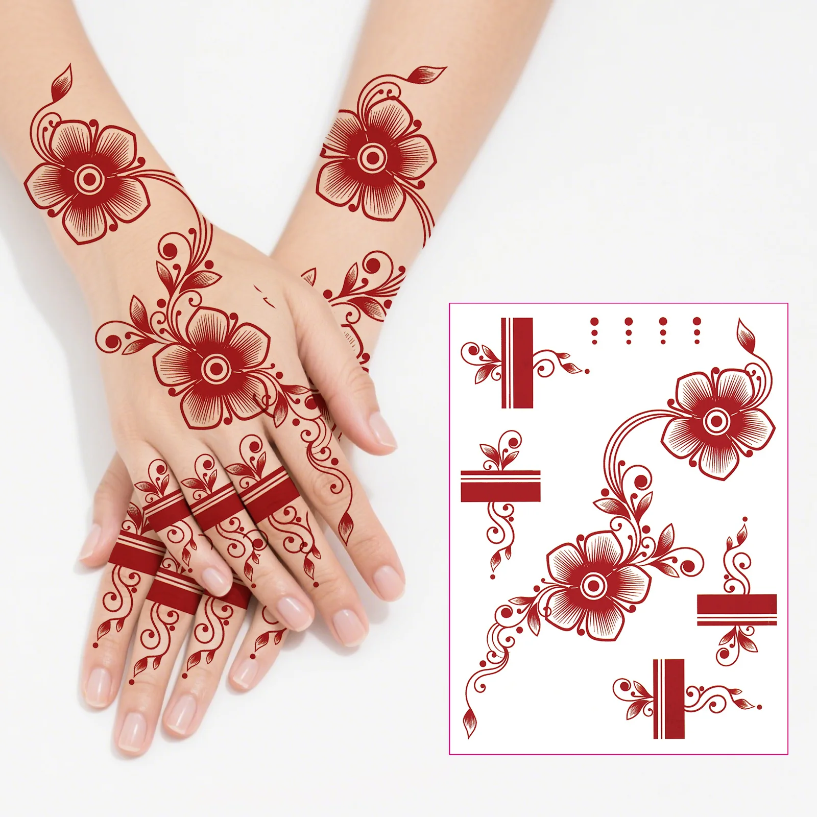 1pc Mehndi Design Tattoo Stickers - Easy Water Transfer, Temporary Tattoo Stickers, Long-Lasting, For Hands And Fingers, Brown