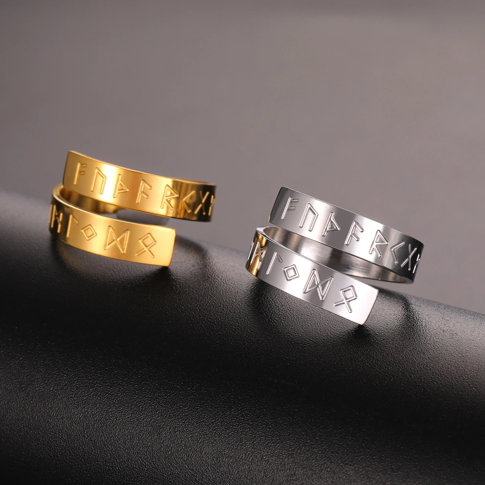 1pc Odin Runes Nordic Letter Rings Stainless Steel Wide Open Ring Women Men Vintage Protection Amulet Futhark Jewelry Gift