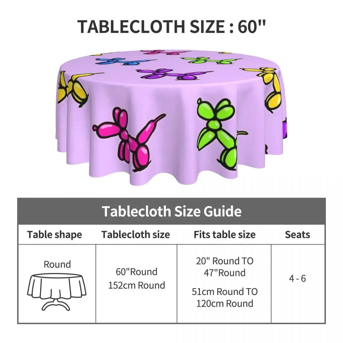 Tablecloth Balloon Dog Round Table Cloth Purple Modern Table Cover Tablecloths Custom Events Christmas Party Table Decoration