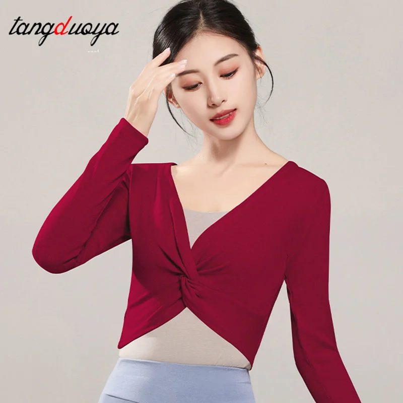 Ballet Tops Woman Dance Wrap Top Ballet Jacket Adult Crop Top Coat Cotton Long Sleeve Dance Shirt for Woman Tops Ballet Outfits