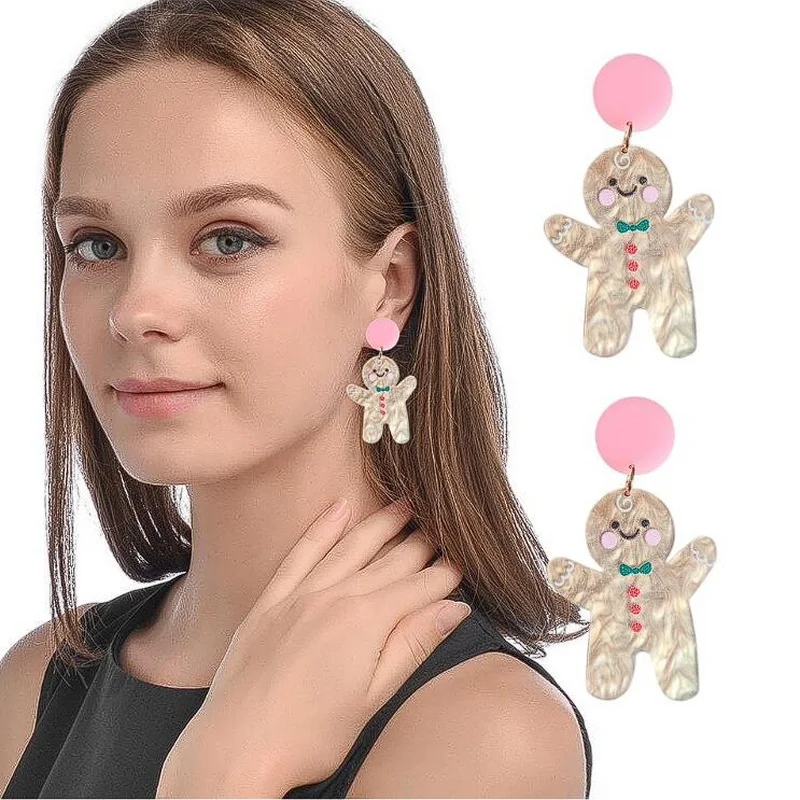 Christmas Party Jewelry Gingerbread Man Koala Dinosaur Dessert Cat Alpaca Cute Xmas Holiday Tree Cake Drop Earrings