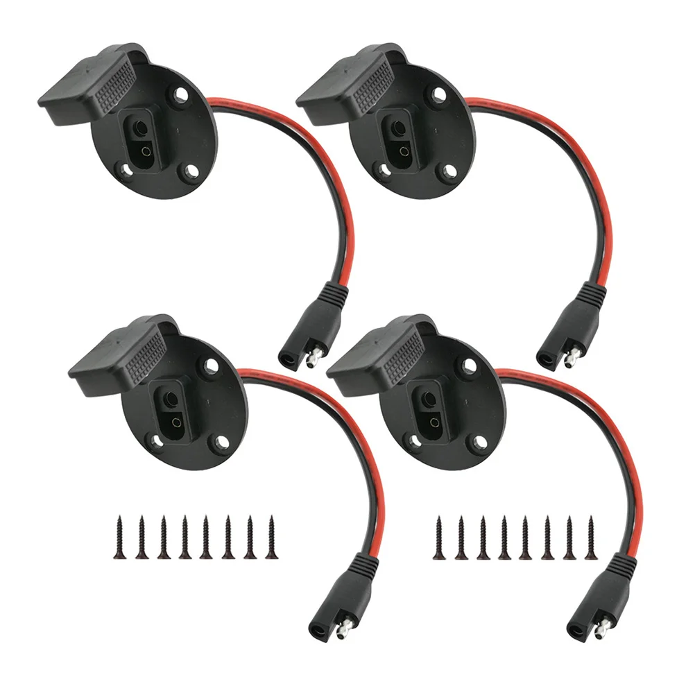4Sets Sae Power Socket Sidewall Port Connector Solar Panel Mount Power Cable Suitable for Lawn Motor Motorcycle