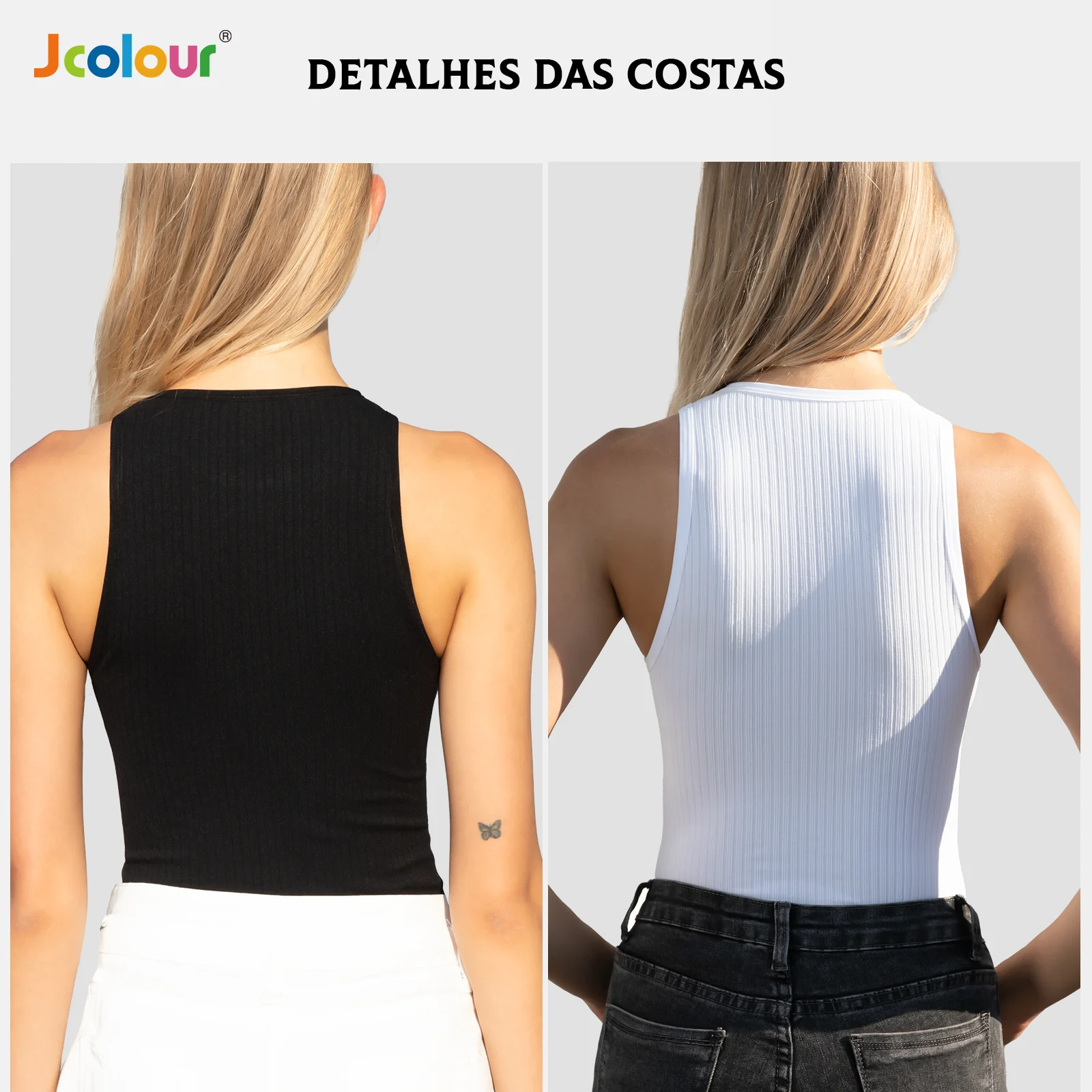 Frete grátis Kit 3 Jcolour Blusa Sem Manga Canelada Basica Esportes modernos de secagem rápida