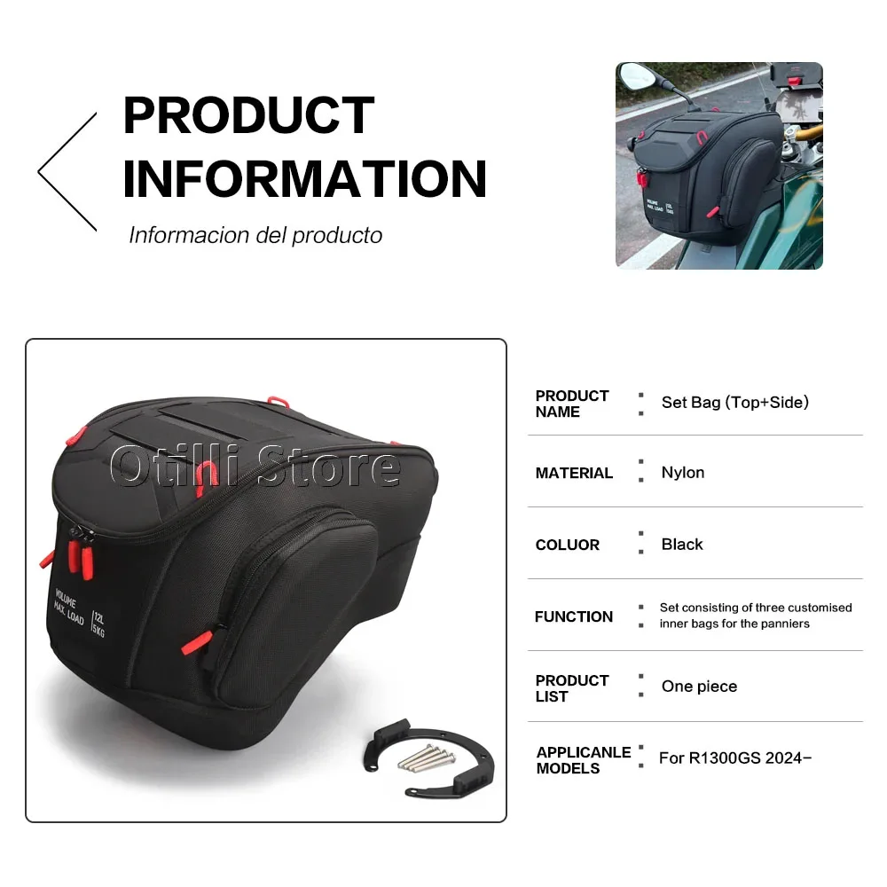 12L Tool Backpack Portable Black Motorcycle For BMW R1300GS GS1300 R 1300GS R 1300 GS 2023 2024 2025 Waterproof Fuel Tank Bag