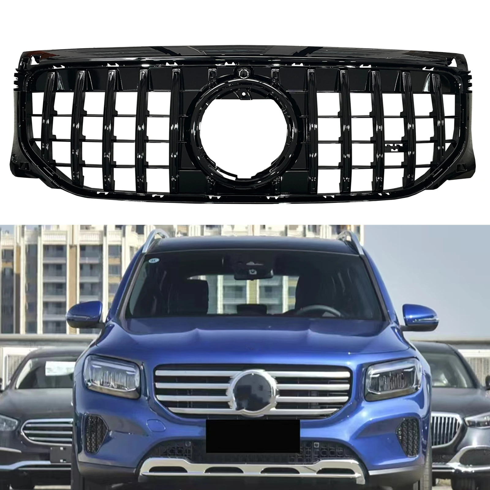 GT Style Racing Grill Front Grille For Mercedes Benz GLB X247 2024+ Silver/Black Upper Bumper Hood Mesh Body Kit Grid