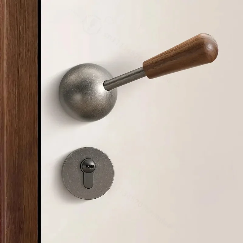 Medieval Ancient Silver Silent Magnetic Split Door Handle Bedroom Room Lock Indoor Household