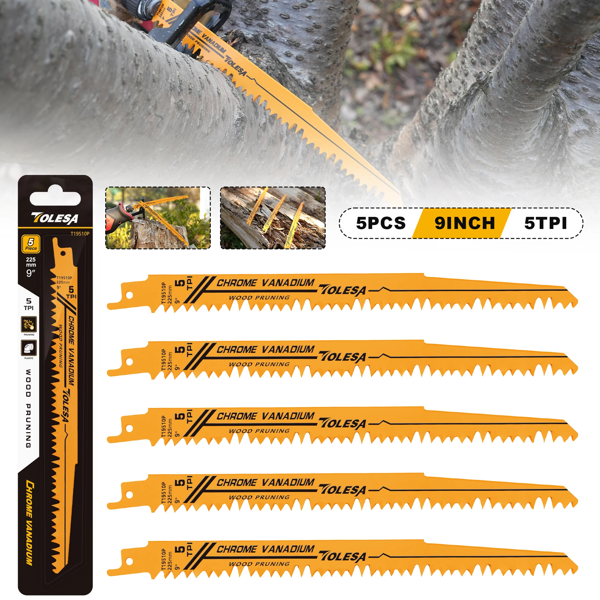 

TOLESA 5 шт., 225 мм, пилы для обрезки древесины, сабельные пилы для труб по дереву и ПВХ, 5TPI CRV, пилы для очистки резки