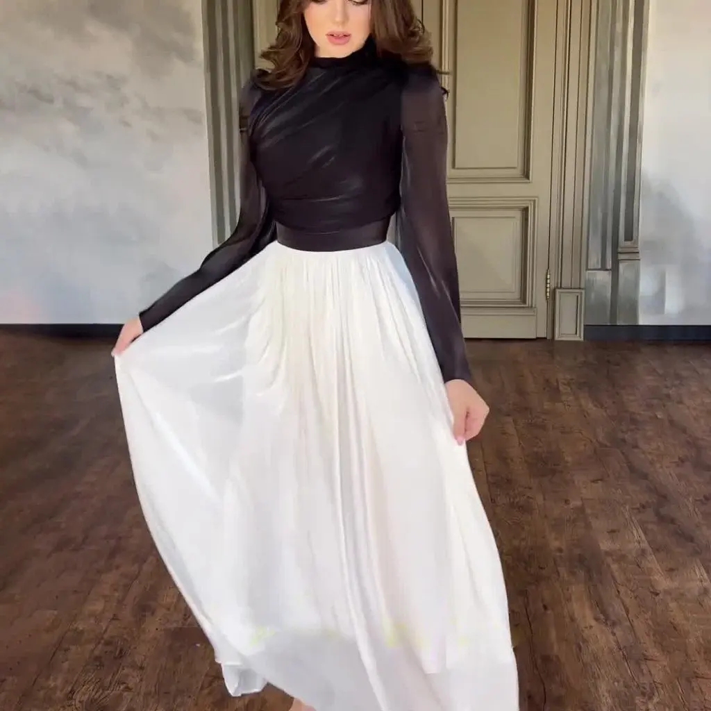 Ladies Mercerized Dress Slimming Waist Design Autumn New European American Style Women's Clothing