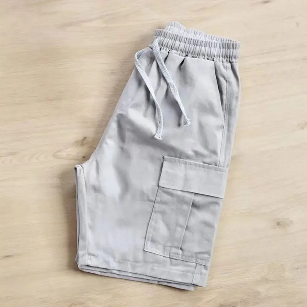 

2XL Loose Cargo Shorts Summer Solid Color Shorts Beachwear Daily Use Five Point Pants Polyester Fabric Regular Length