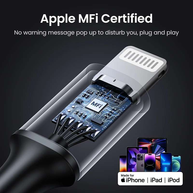 UGREEN MFi USB A to 라이트닝 충전 케이블 애플 아이패드 아이폰 14 13 12 11 8 데이터 케이블 카플레이 25cm 50cm 1m 1.5m 2m