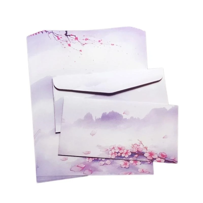 W89C Stationery Paper Double Side Colored Writing Paper and Envelopes Set for School