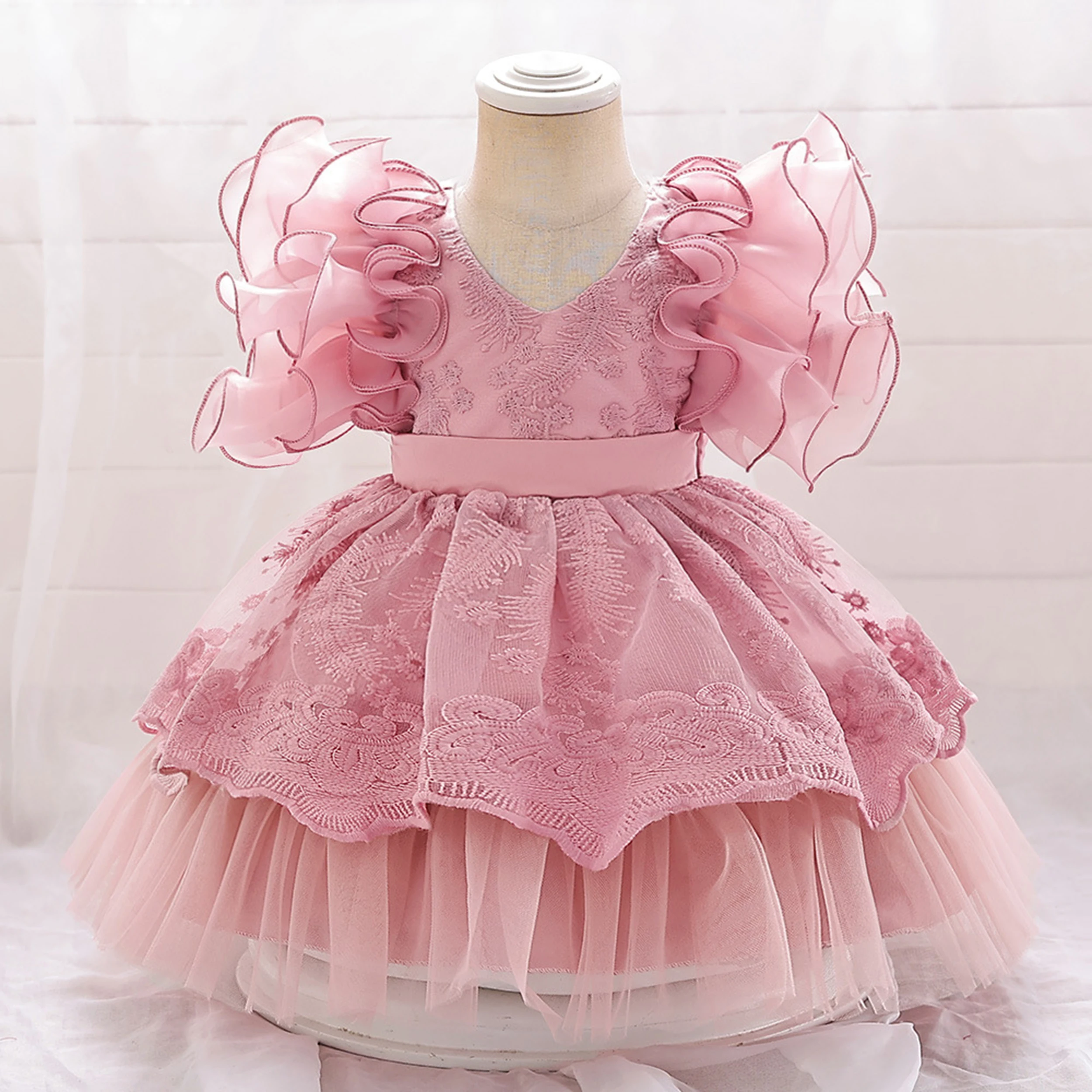 Grace Stylish Baby Little Girls Flower Girl Dress Birthday Party Pageant Toddler Flutter Sleeves Lace Dress L2126