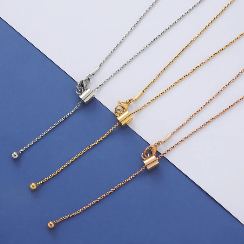 10Pcs/Lot Adjustable Stainless Steel Box Chain Slider Necklace Making With Stopper Beads DIY Jewelry Handmade Accessories