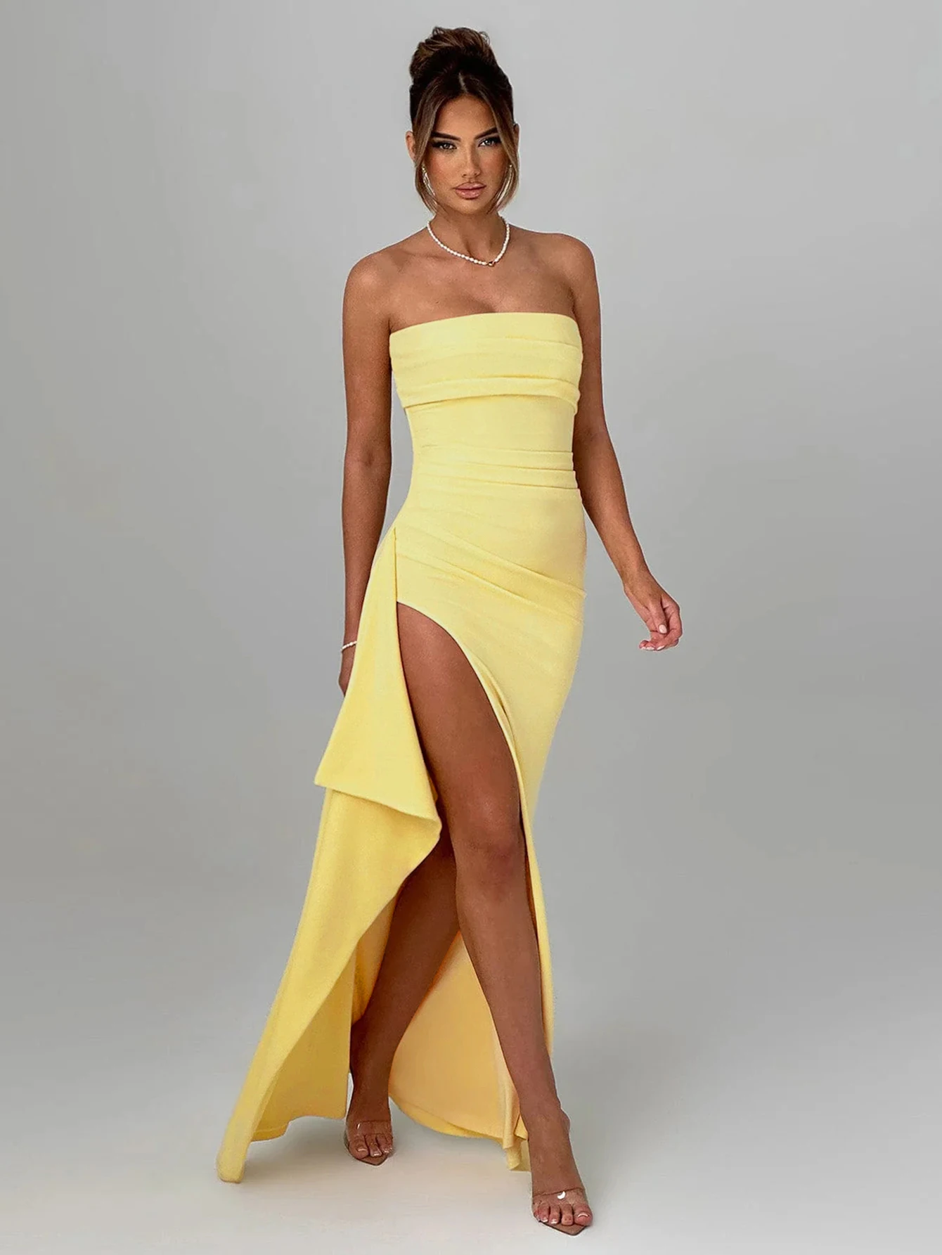 Women\'s Gorgeous Sexy Solid Color Sleeveless Backless Chest Wrapped Long Dress 2024 Party Atmosphere High-End Evening Dress