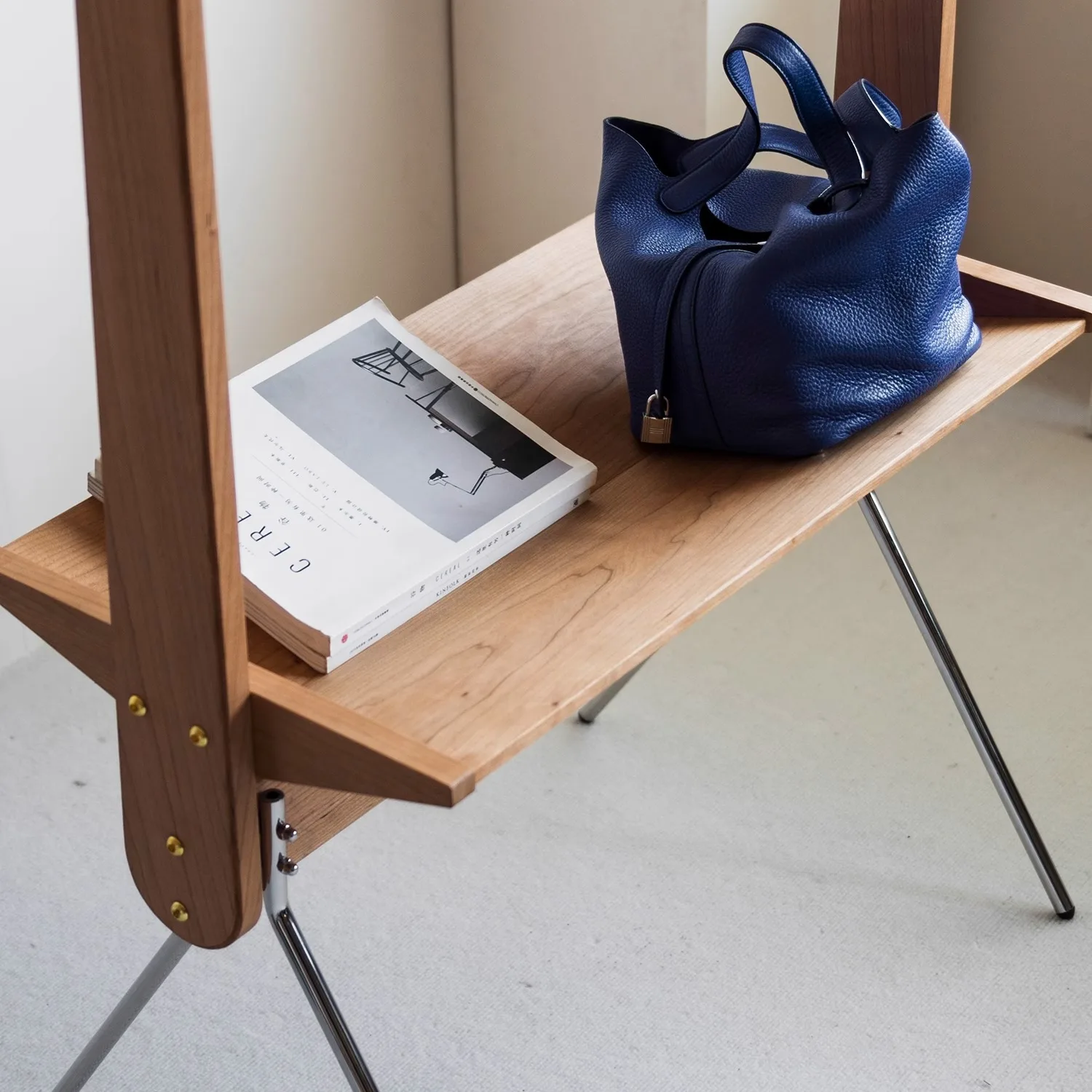 رف معطف أرضي قديم، خشب كرز من الفولاذ المقاوم للصدأ مع رف، تخزين الملابس الشبكية الثانوية #5