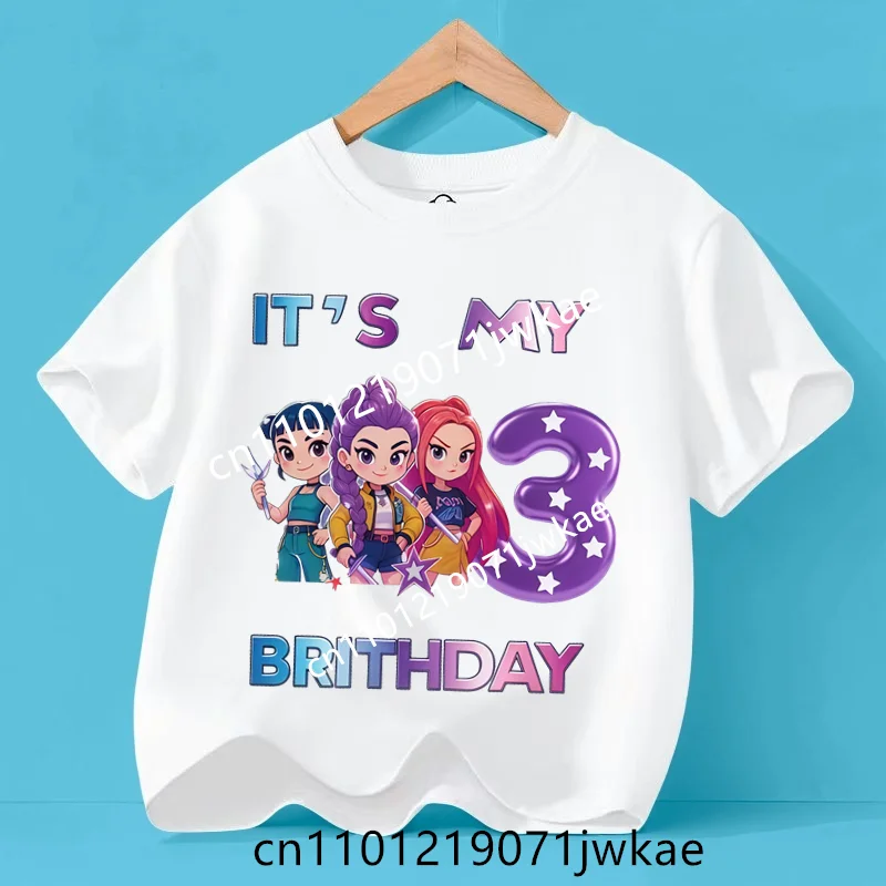 

Kpop Demon Hunters Number 3-9 T-shirt Kawaii Rumy Birthday Tops Party Wear Girls Tee Summer Short Sleeve Kid Clothes Boutique