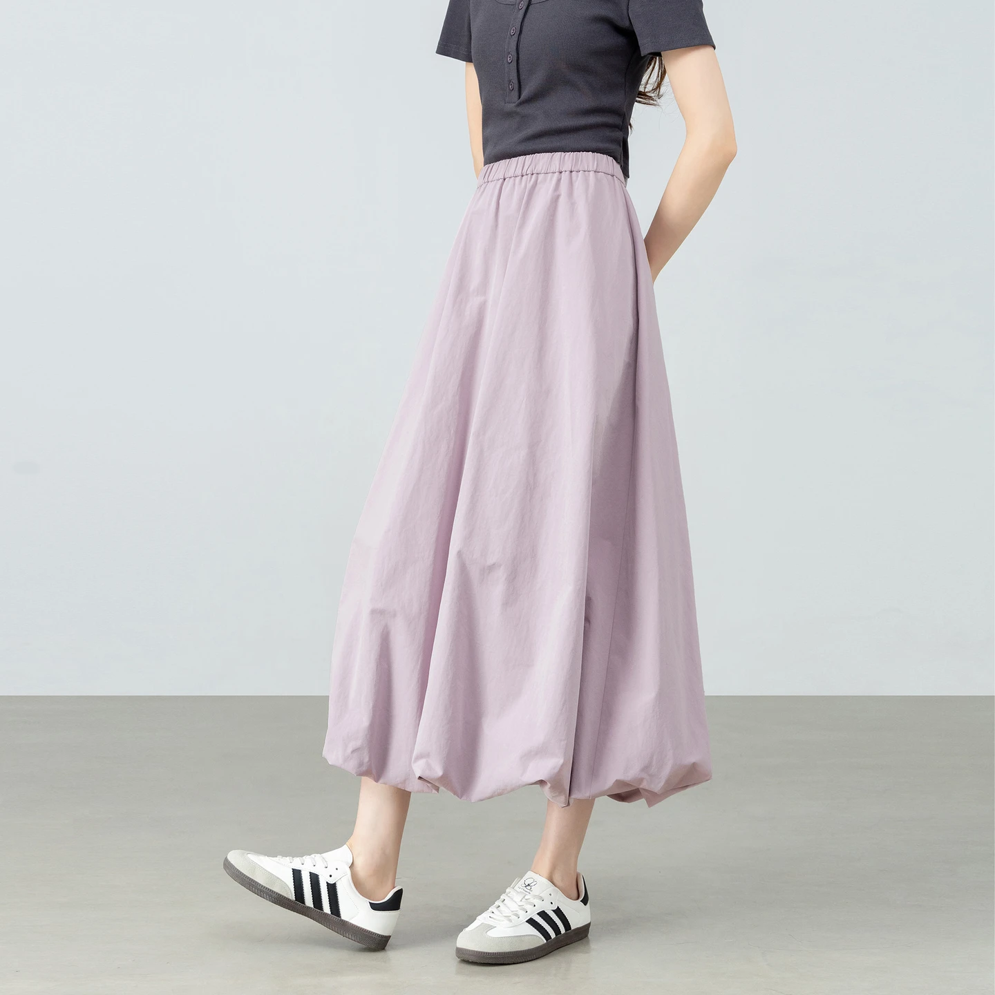 SENTUBILA Women Purple Elastic Waist Bubble Skirt 2026 Summer New High Quality A-Line Skirt Casual Plain Midi Skirt 161QA5903