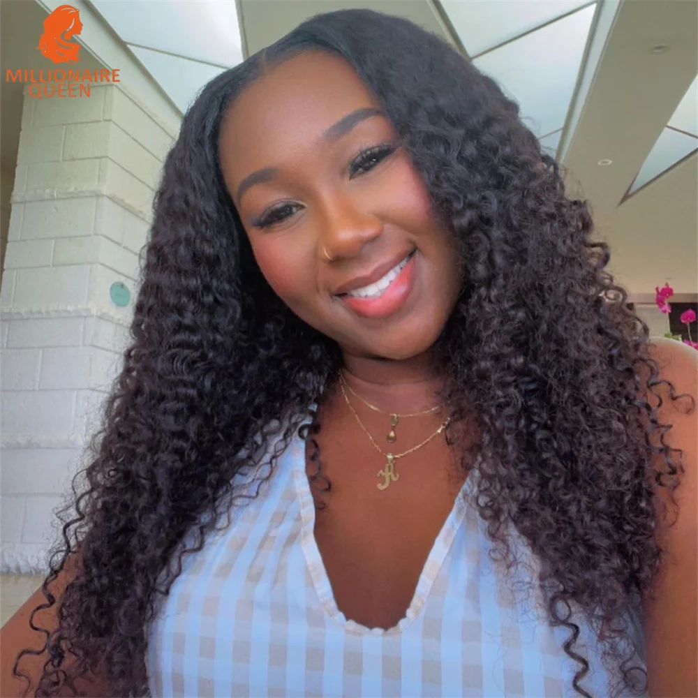 

Glueless Wig Burmese 3C4A Curly Headband Wig Upgrade 3 IN 1 Half Wig With Drawstring Seamless Clip Ins Flip Over Millionaire Que