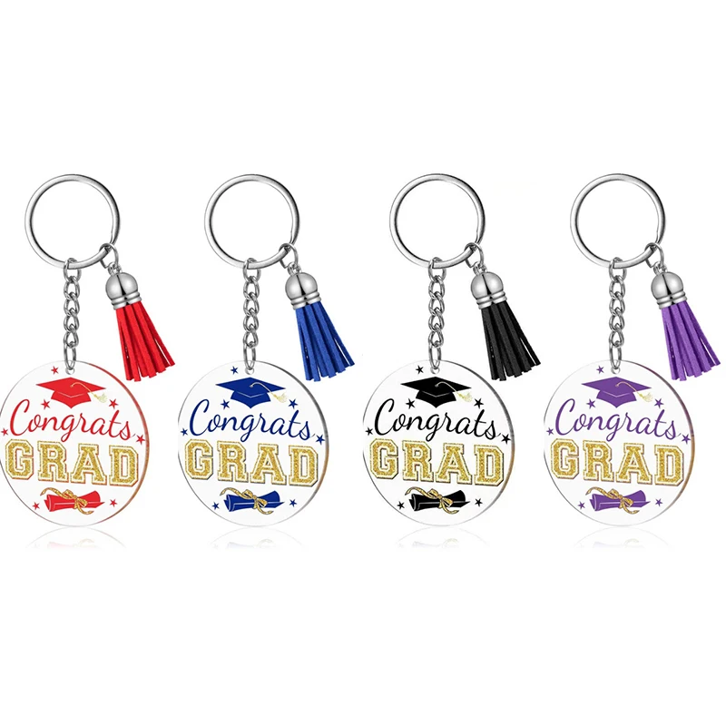 30pcs Graduation Acrylic Keychain Graduation Theme Party Decoration Gift Graduation Keychain Black Blue 2color