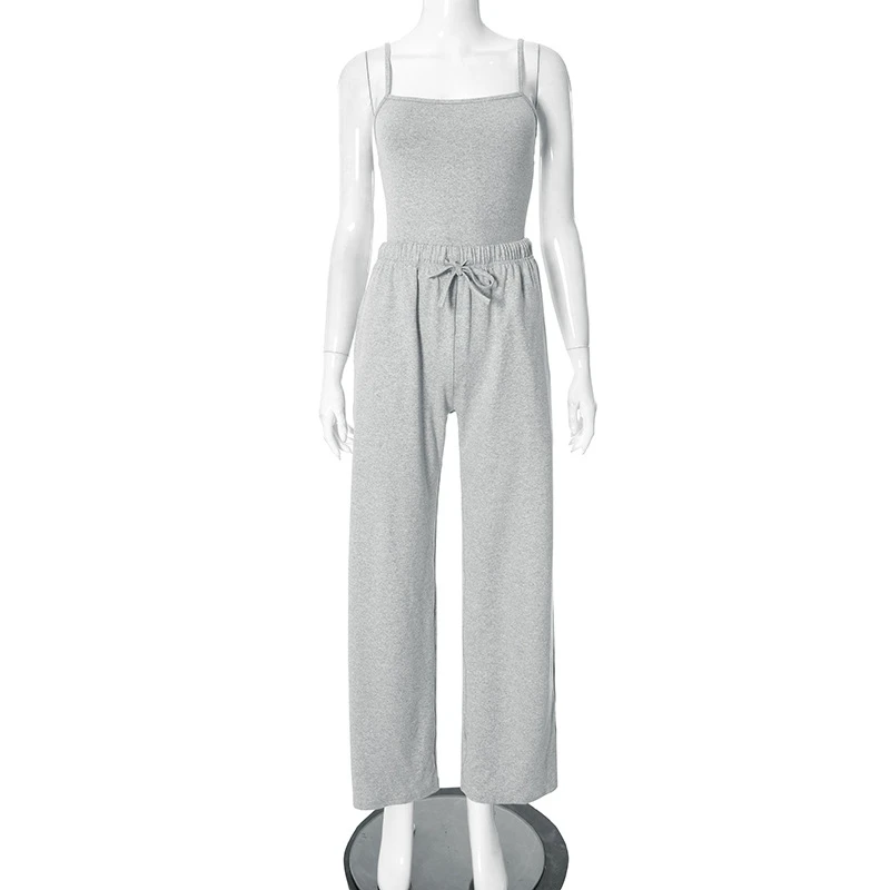 أنيق سيدة بلون رياضي 2 قطعة مجموعة النساء السباغيتي حزام المحاصيل الأعلى و واسعة الساق بانت الدعاوى 2025 الصيف ملابس رياضية غير رسمية #6