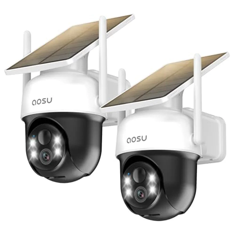AOSU Renewed 2/4/6/8pcs 3MP Solar Camera 5000mAh Battery Two-way Audio Security Camera Wireless Solar Panel PTZ CCTV Camera