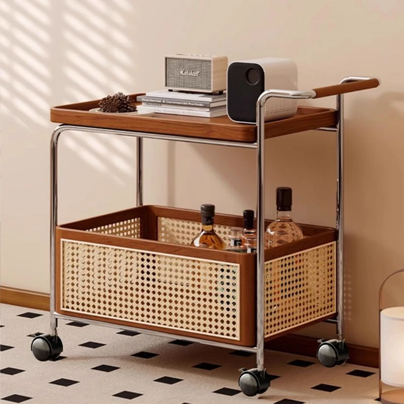 

Solid wood mobile with wheel edge few stainless steel storage medieval trolley living room storage rattan storage simple
