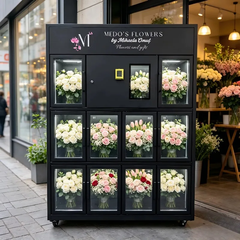 Refrigerated Cooling System Outdoor Flower Vending Machine for Campus Cashless QR Code Payment  Automated Floral Kiosk