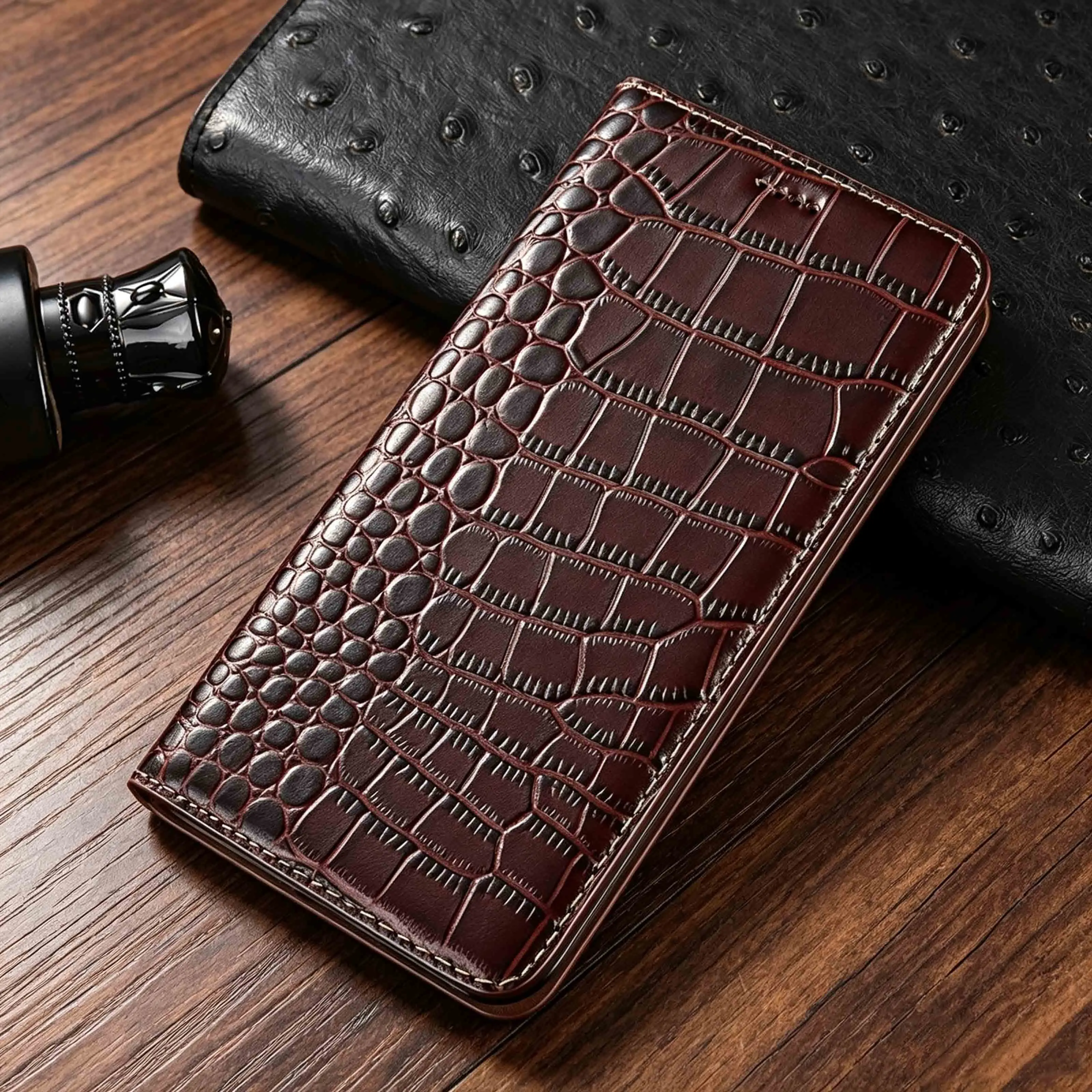 For Xiaomi Poco C31 C40 C50 C51 C55 C61 C65 C71 C75 C81 C81 C85 C85X Pro Crocodile Pattern Genuine Leather Flip Phone Cover Case