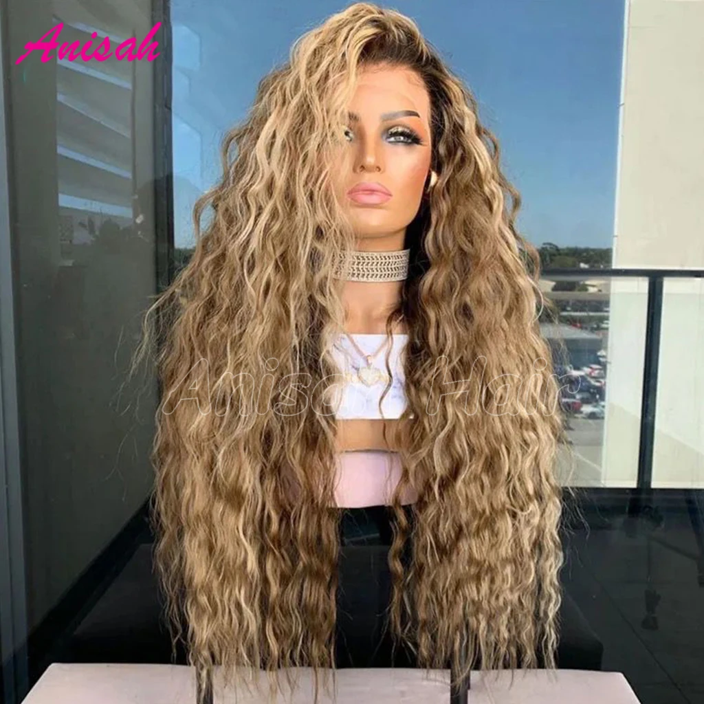 Honey Blonde 13x4 HD Transparent Lace Front Wig Water Wave Colored Human Hair Curly Wigs Glueless Lace Closure Wigs Pre Plucked