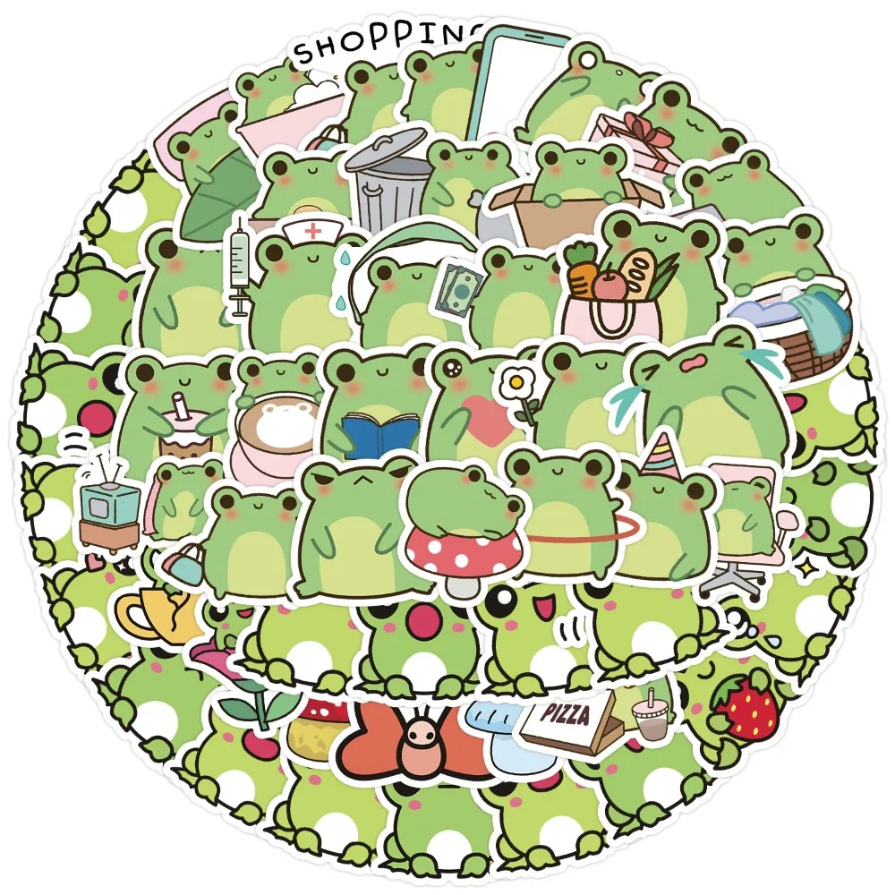 10/50 Uds INS novedad dibujos animados Kawaii lindo pegatinas de rana PVC impermeable monopatín pegatina para cuaderno calcomanías para niños juguetes regalo
