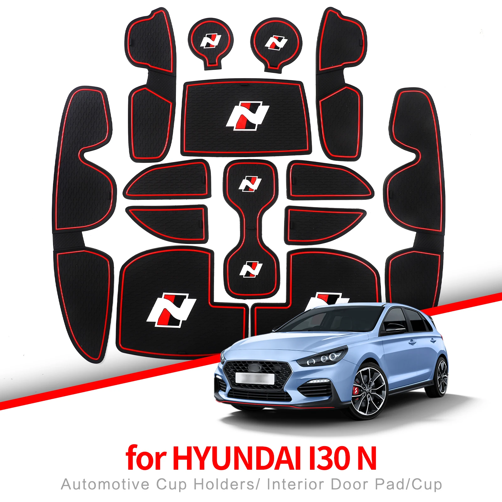 ZUNDUO Gate Slot Cup Mat for Hyundai I30 I30 N 2017 - 2022 Interior Accessories Coaster Anti-Slip Door Groove Pad Non-Slip Mats