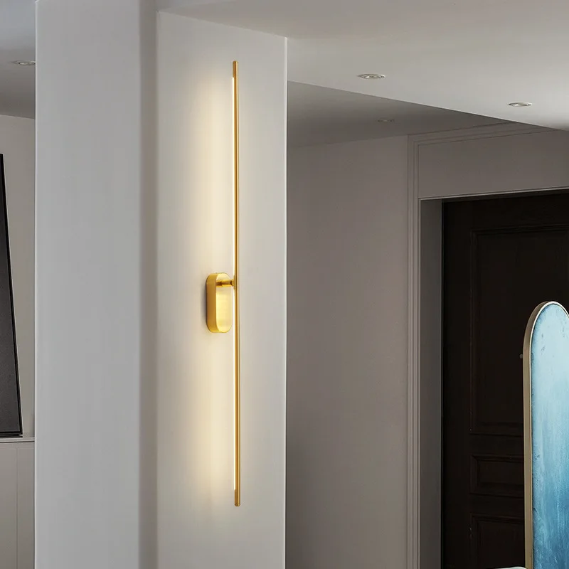 

Minimalist Long Strip LED Wall Lamp Designer Lighting for Living Room Bedroom Light Luxury Made of Full Copper and Rotatable
