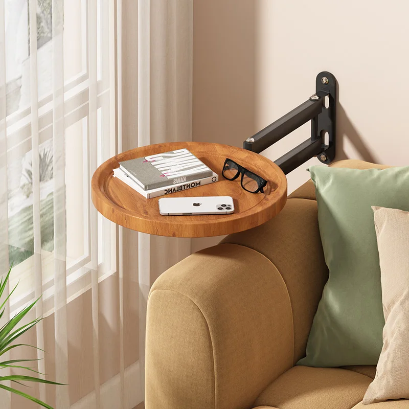 Bedside wall hanging, bedroom solid wood disc suspended bedside table, living room stackable retractable sofa edge