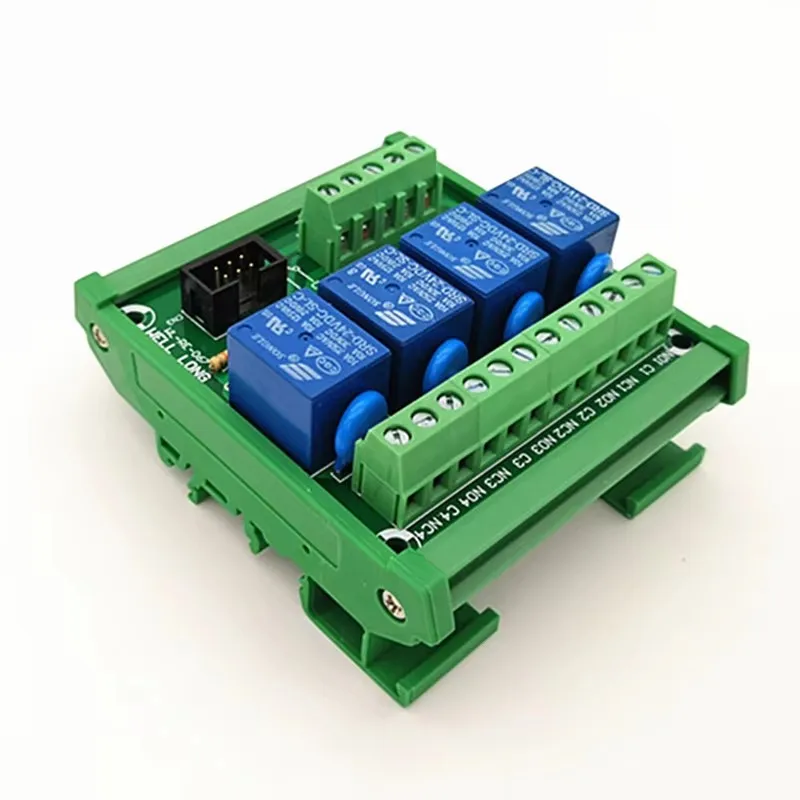 DIN Rail Mount 4 Channel NPN Type 24V 10A Power Relay Interface Module.