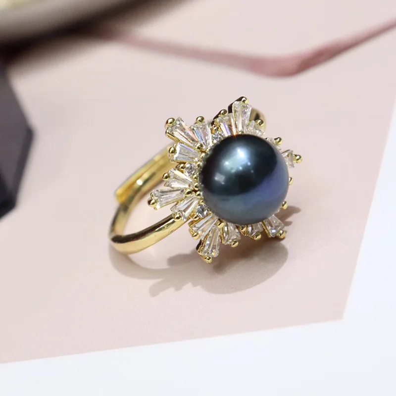 

Winter Snowflake Style Freshwater Pearl Ring for Women 8-9mm Fashion Simple Elegant Versatile Trendy Jewelry 219